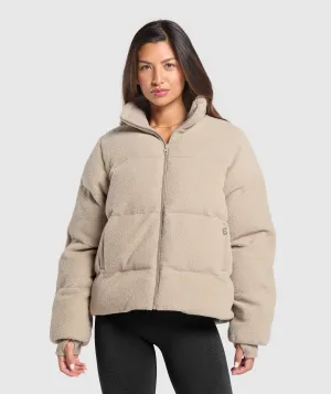 Gymshark Sherpa Puffer Jacket - Sand Brown