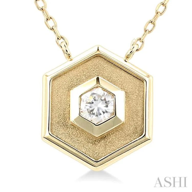 1/5 ctw Petite Double Hexagon Round Cut Diamond Fashion Necklace in 14K Yellow Gold