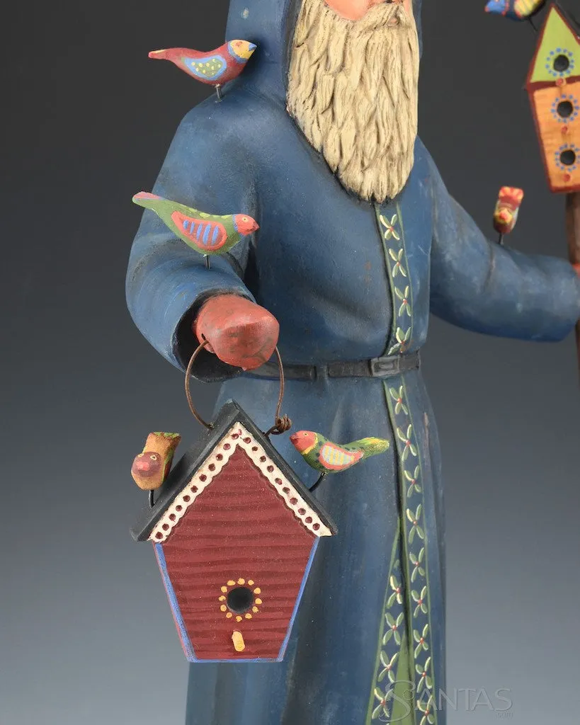 17 inch Blue Folk Bird Santa