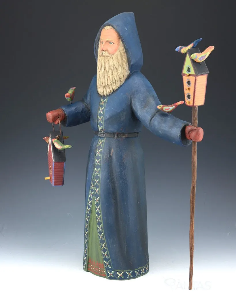 17 inch Blue Folk Bird Santa