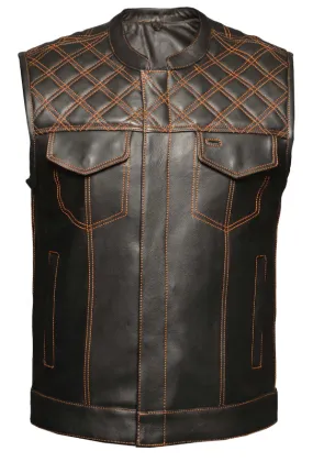 6671.16- Men's Cowhide Club Vest with Orange Stitching