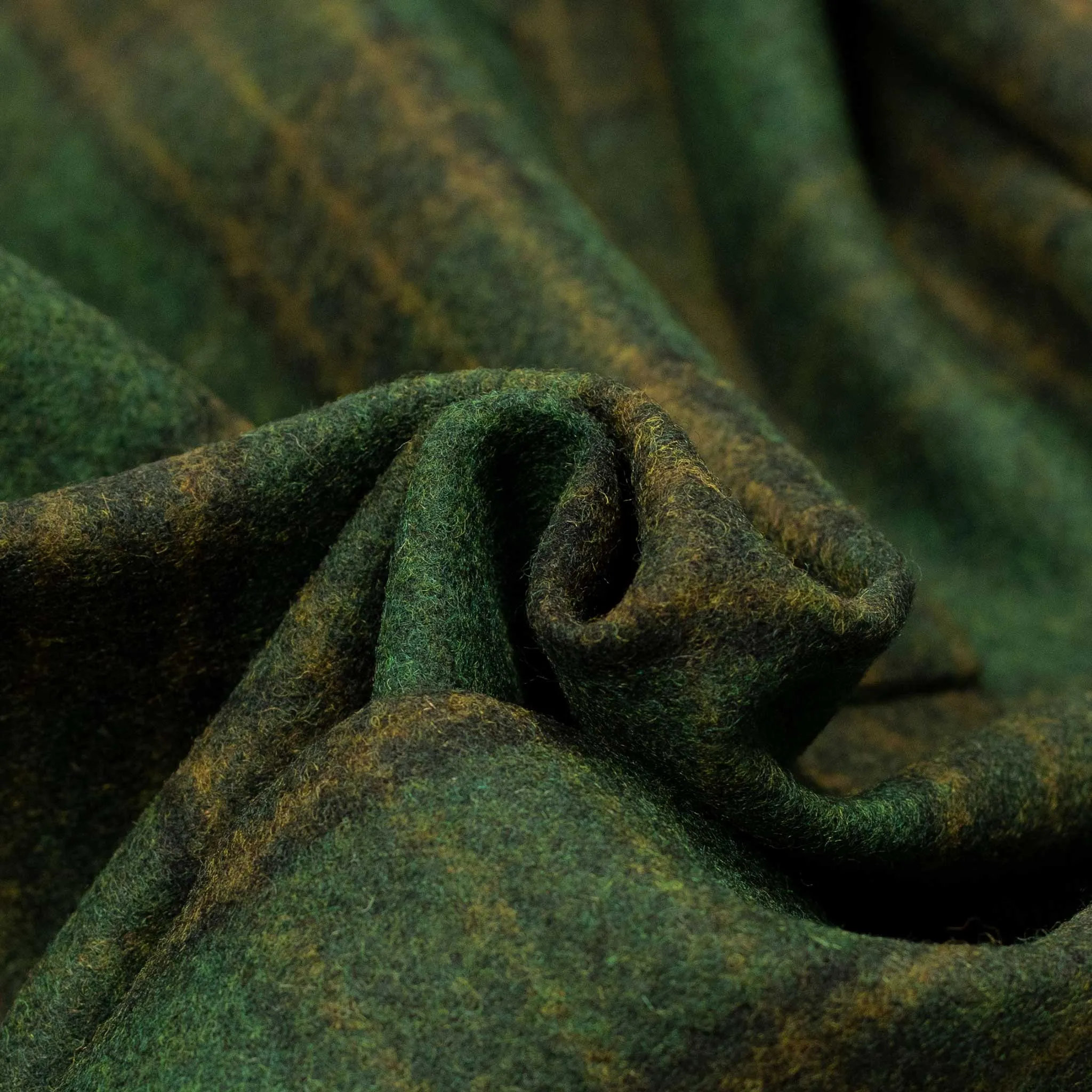 Aalbany double-breasted overcoat in forest green, ochre and black plaid wool