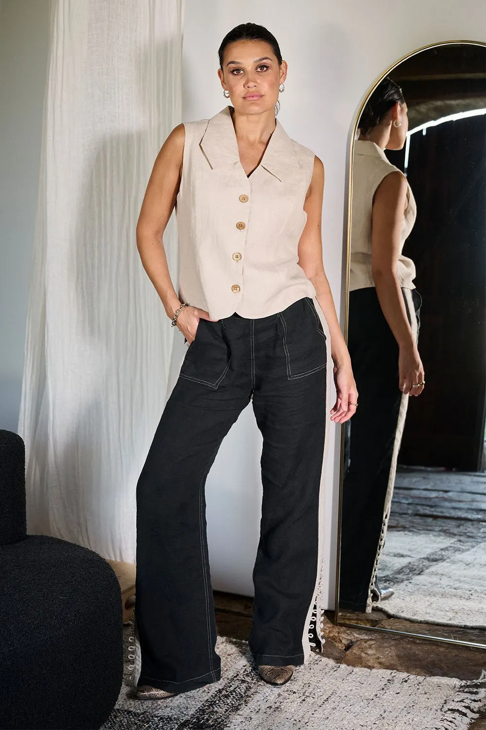 Alexa Linen Pant - Black