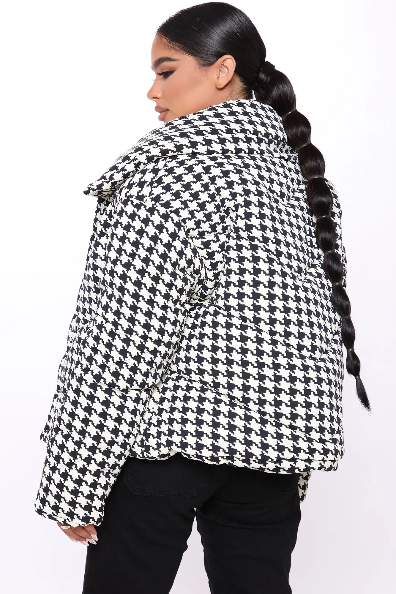 Amelia Houndstooth Puffer Jacket - Black/White