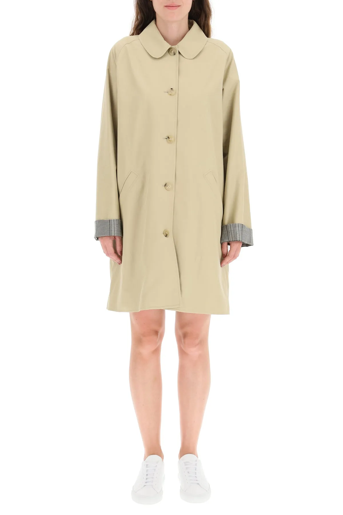 A.P.C. Lou Checked Trim Trench Coat