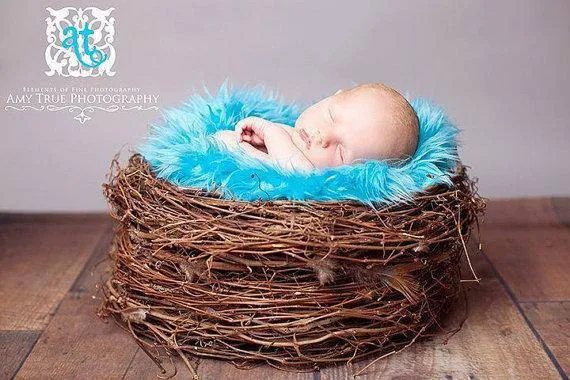 Aqua Blue Mongolian Faux Fur Photography Prop Rug Newborn Baby Toddler