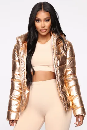 Astro Metallic Puffer Jacket - Rose Gold