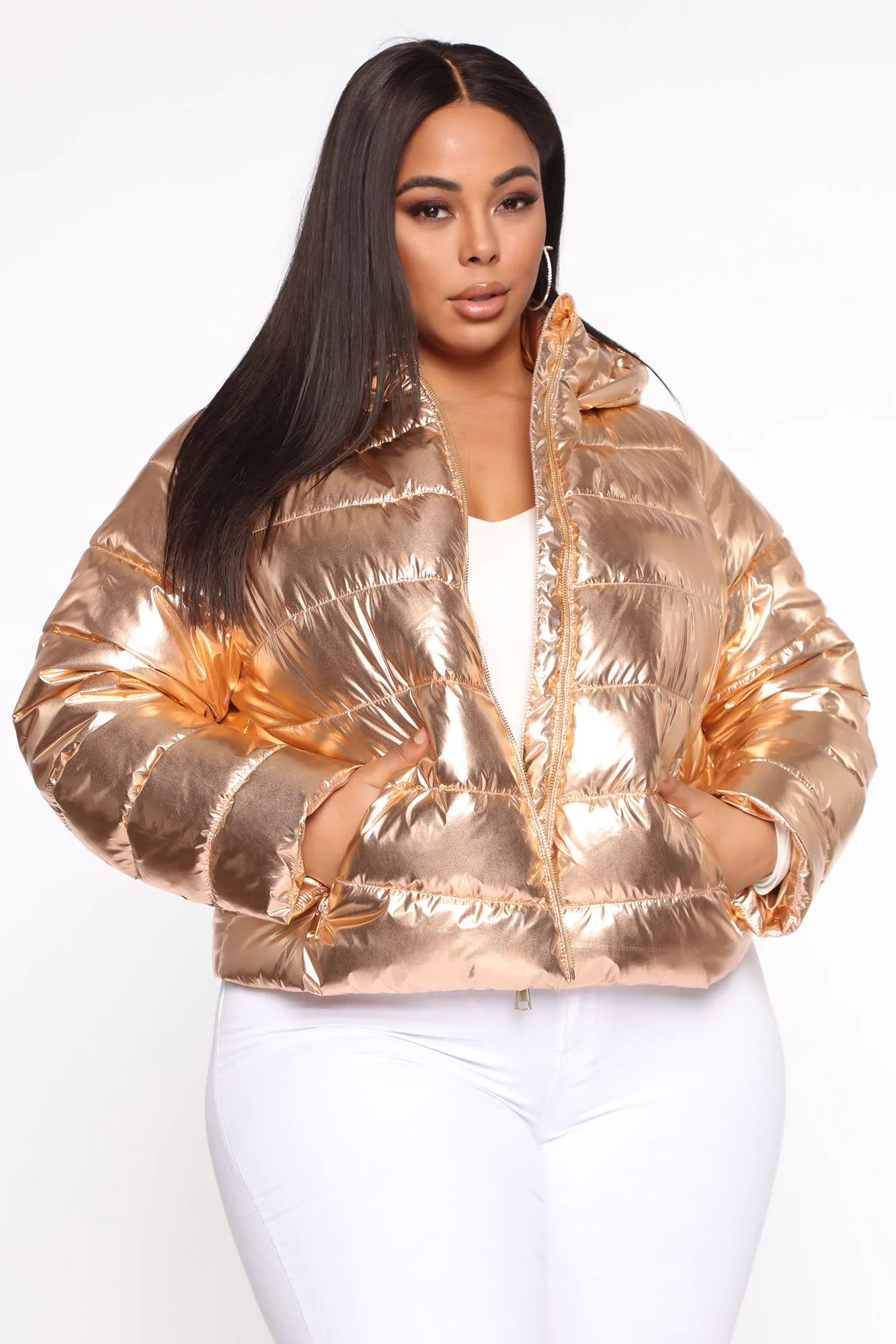 Astro Metallic Puffer Jacket - Rose Gold