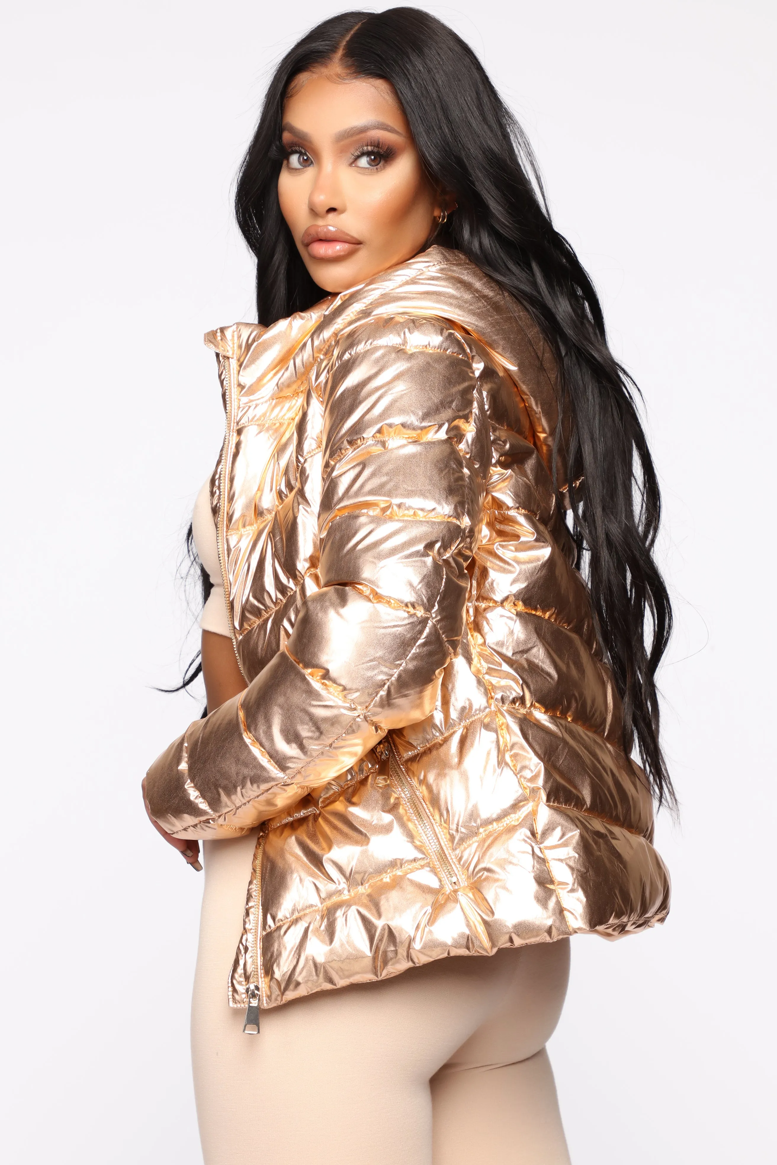 Astro Metallic Puffer Jacket - Rose Gold