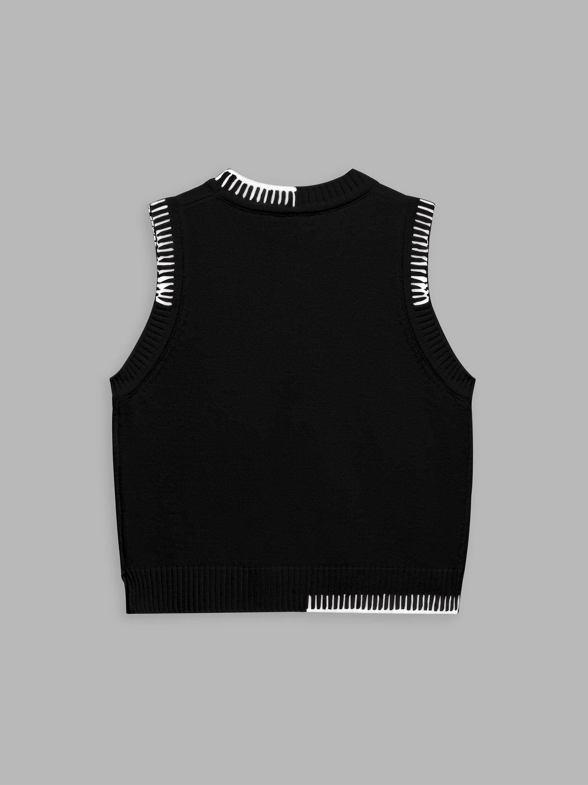 Asymmetrical Color-Block Knitted Whipstitched Vest