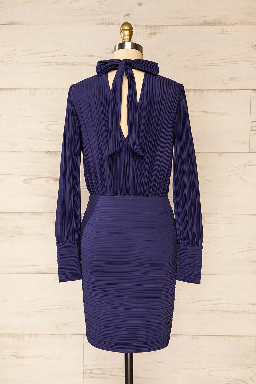 Atyrau Navy | Short Pleated Dress w/ Long Sleeves