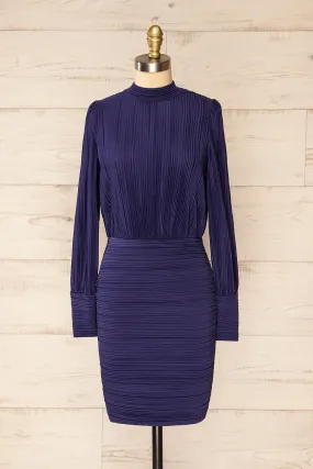 Atyrau Navy | Short Pleated Dress w/ Long Sleeves