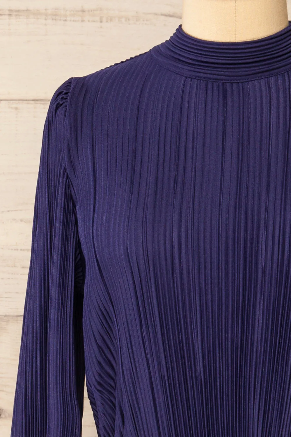 Atyrau Navy | Short Pleated Dress w/ Long Sleeves