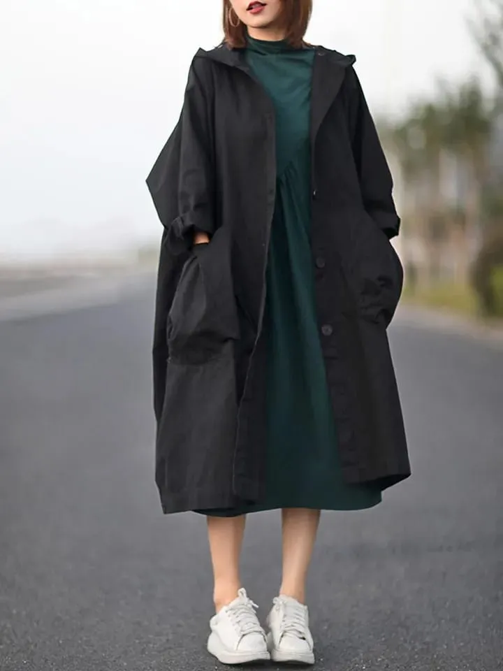 Autumn Womens Fashion Oversized Trench Coats Long Hooded Clothes Ladies Casual Loose Vintage Luxury Windbreakers B-44123