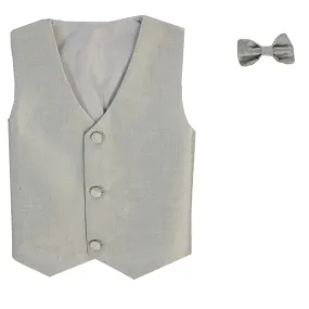 Baby Boys Silver Poly Silk Vest Bowtie Special Occasion Set 3-24M