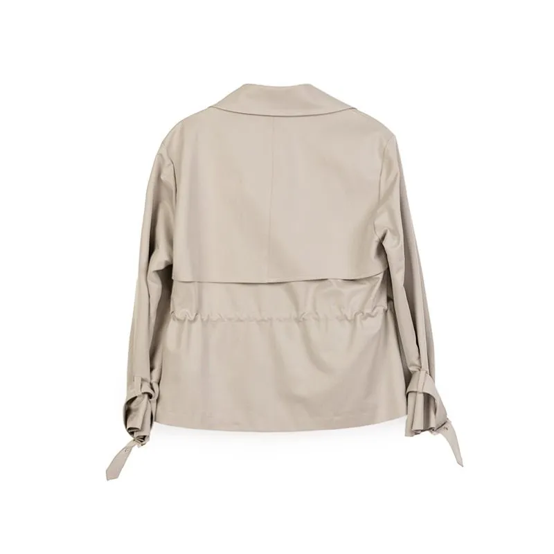 Beige Double Breasted Short Trench Coats