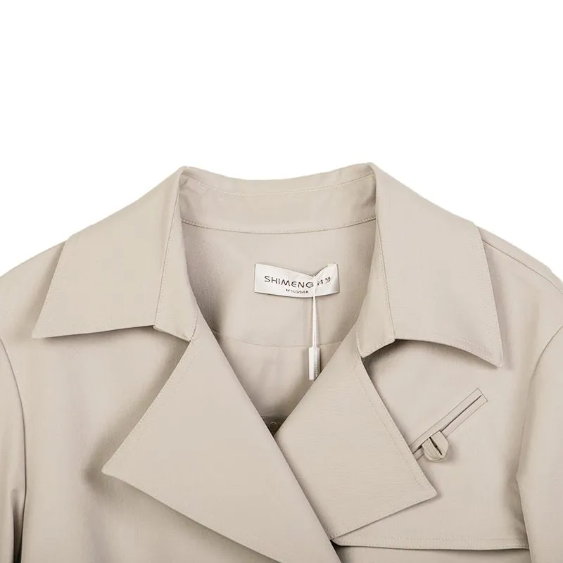 Beige Double Breasted Short Trench Coats