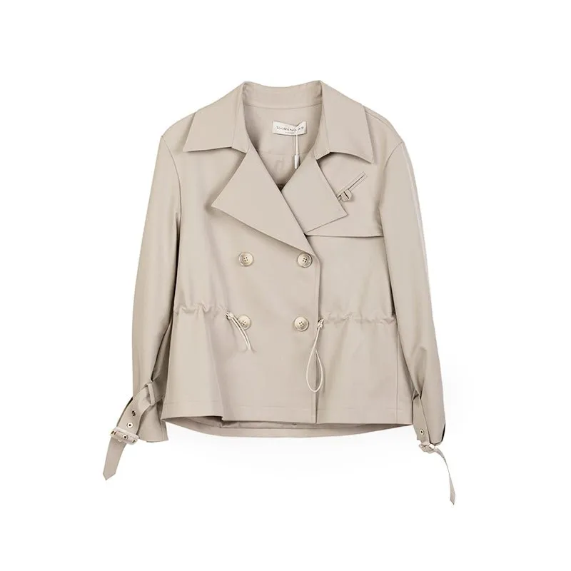 Beige Double Breasted Short Trench Coats