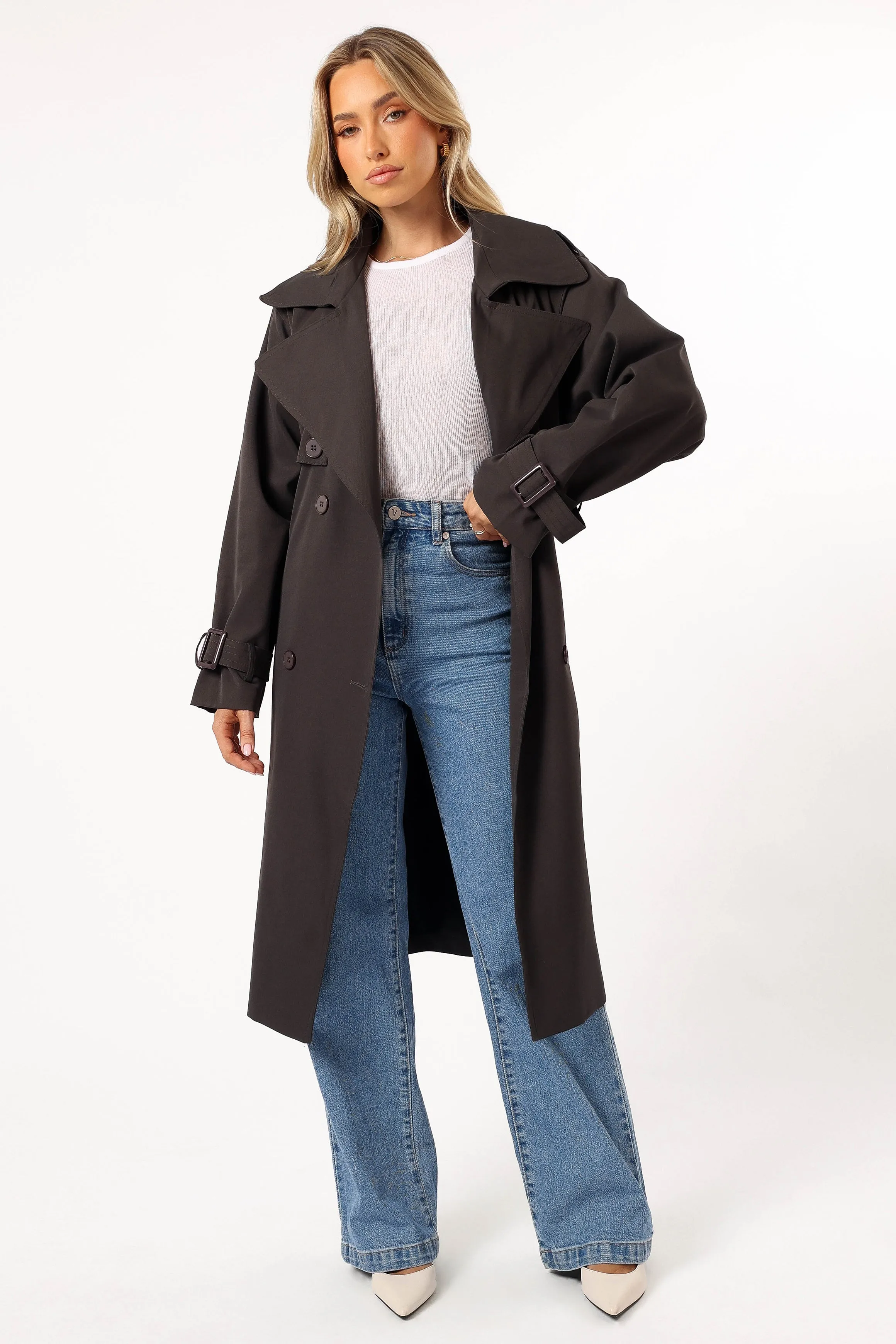 Billy Button Front Trench Coat  - Charcoal