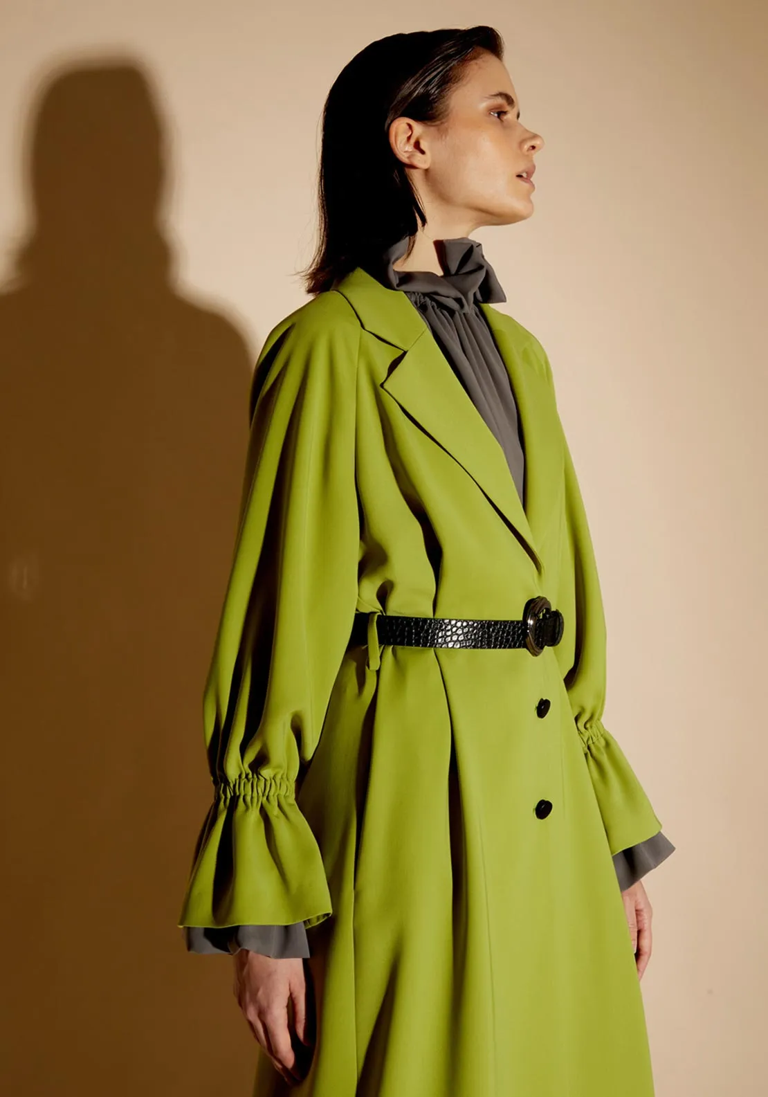 Birelin Long Belted Trench Coat, Matcha