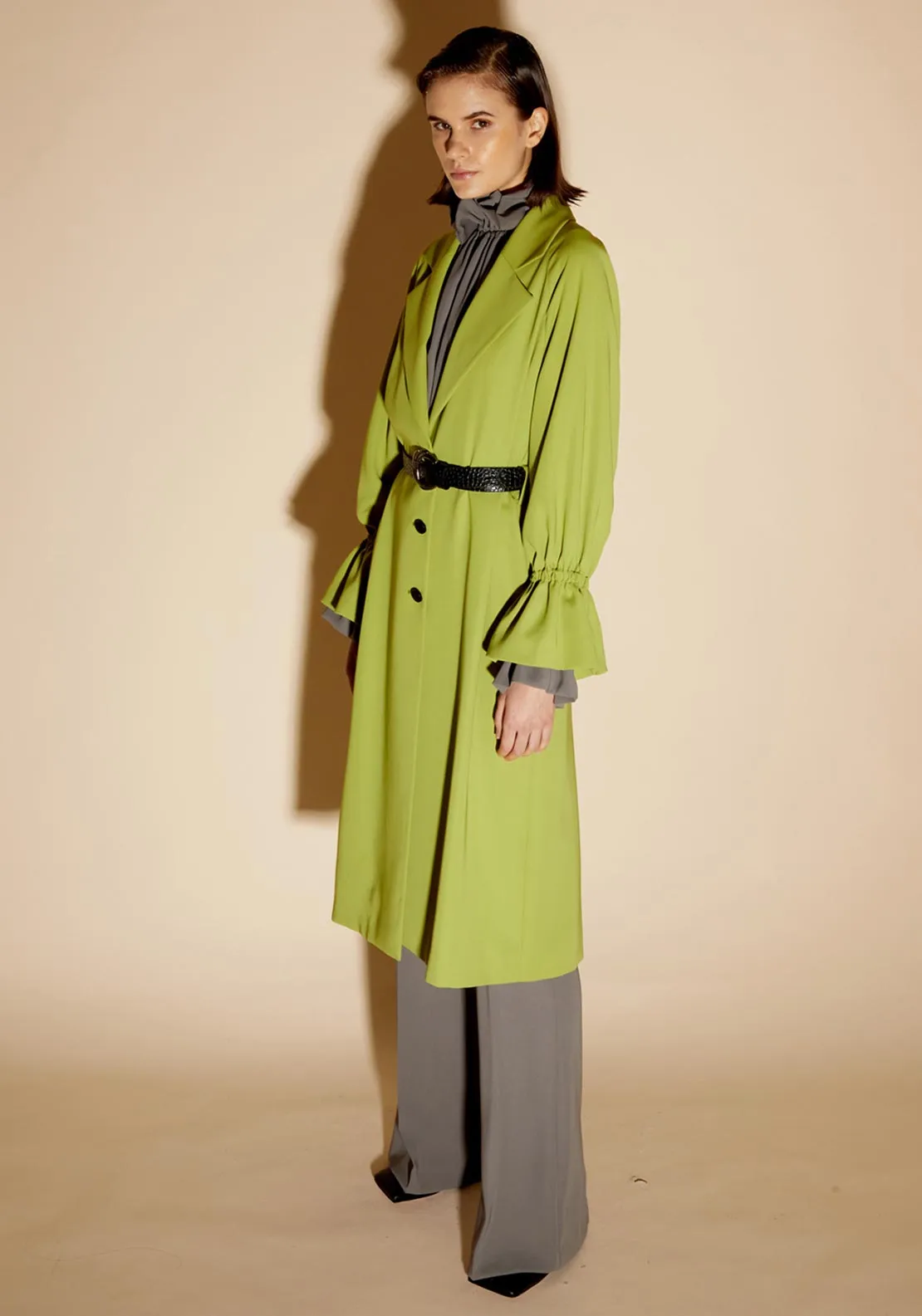 Birelin Long Belted Trench Coat, Matcha