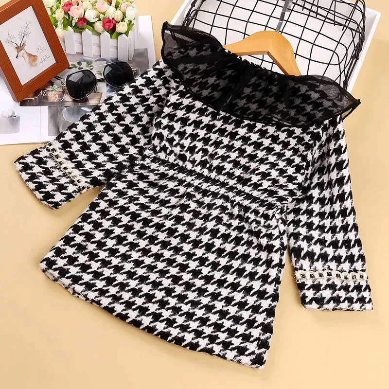 black white plaid long sleeve winter coat