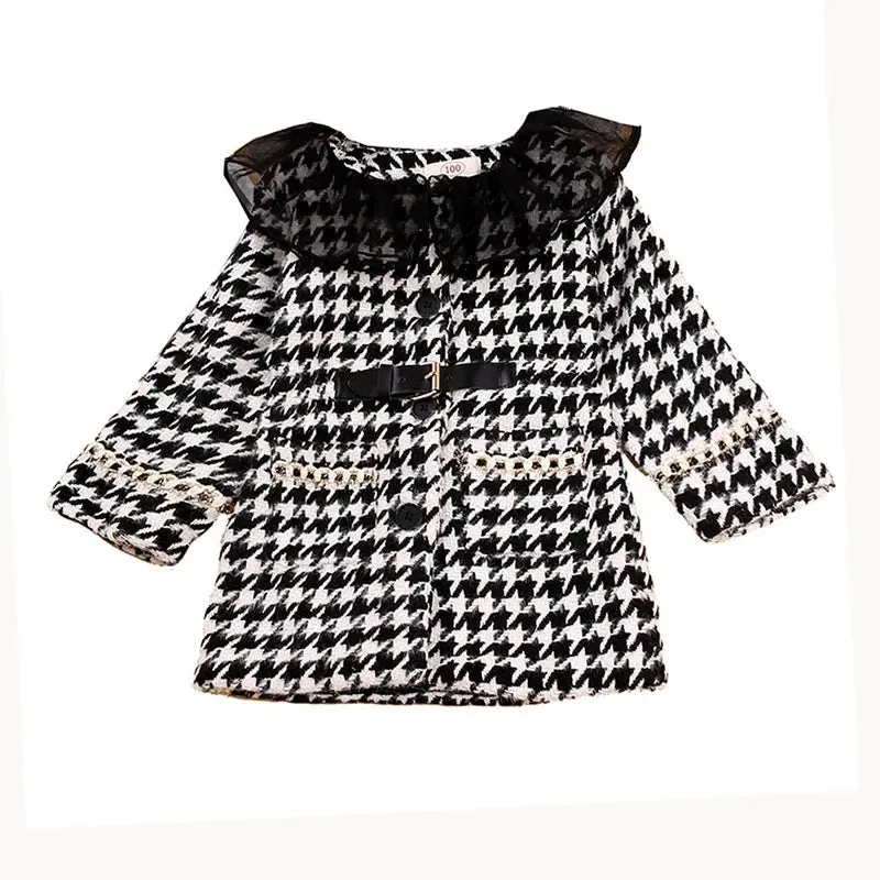 black white plaid long sleeve winter coat