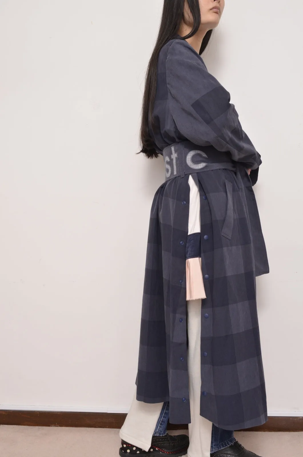 BLOCK CHECK TENCEL LONG COAT