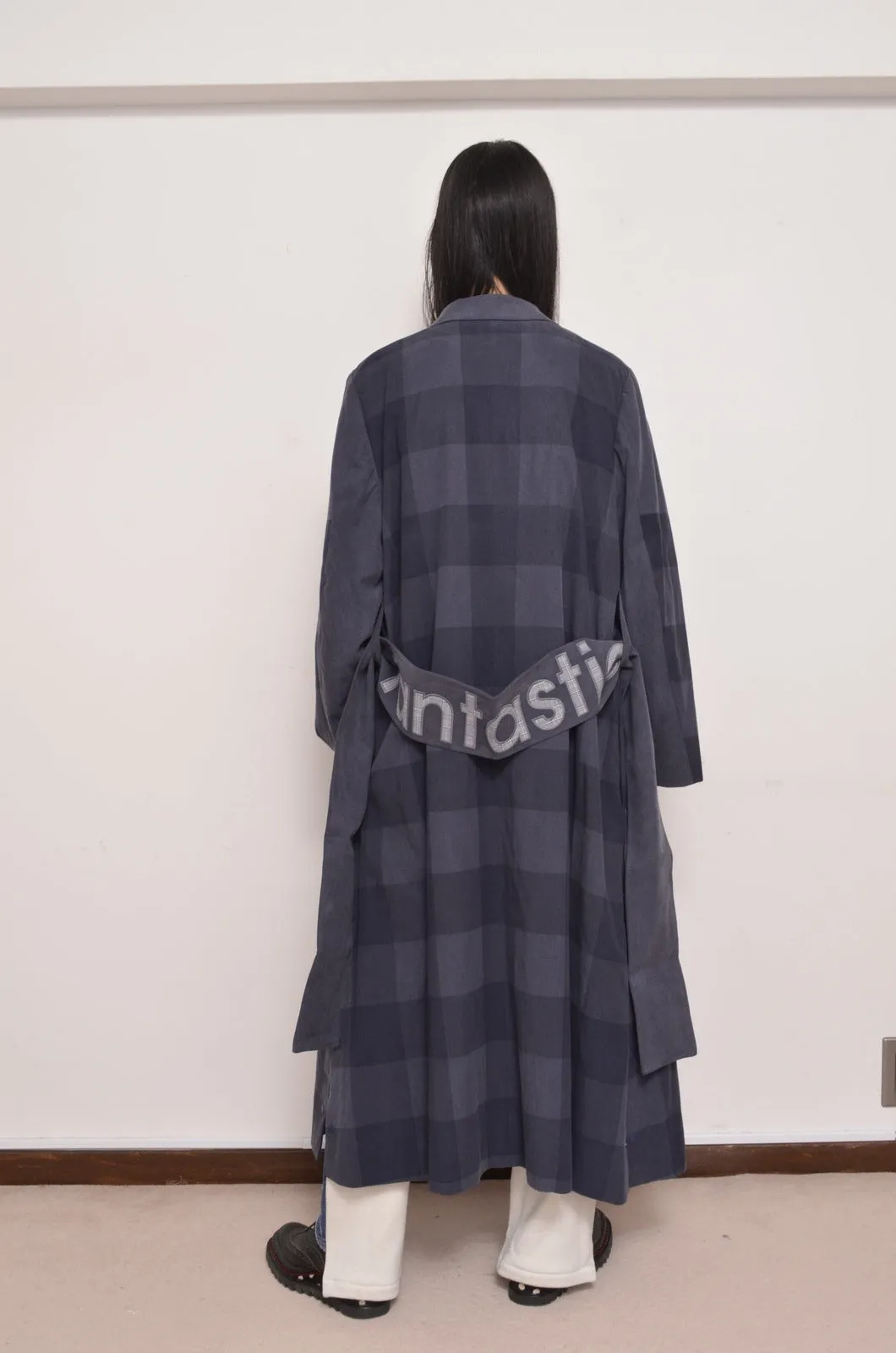 BLOCK CHECK TENCEL LONG COAT