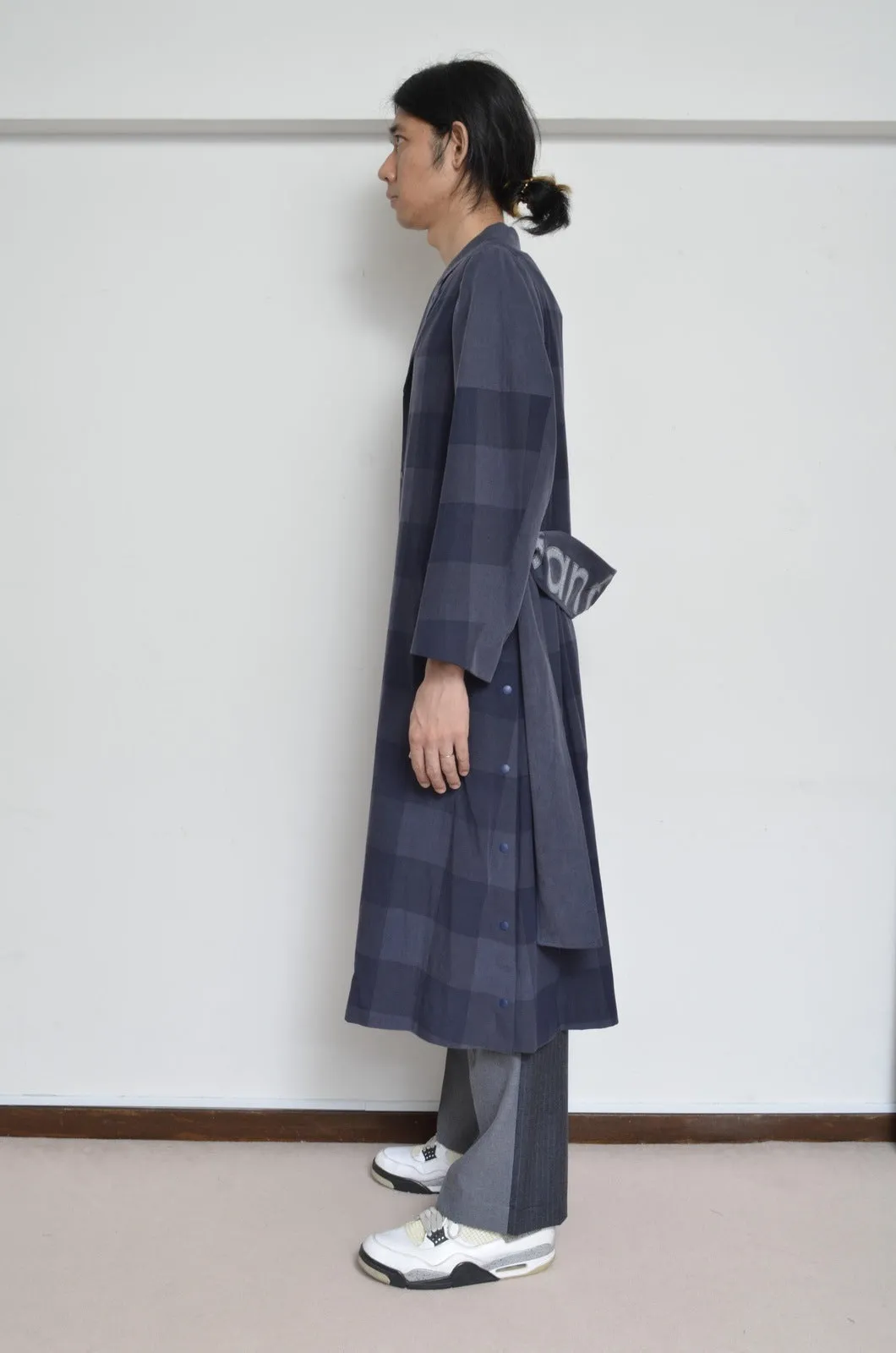 BLOCK CHECK TENCEL LONG COAT