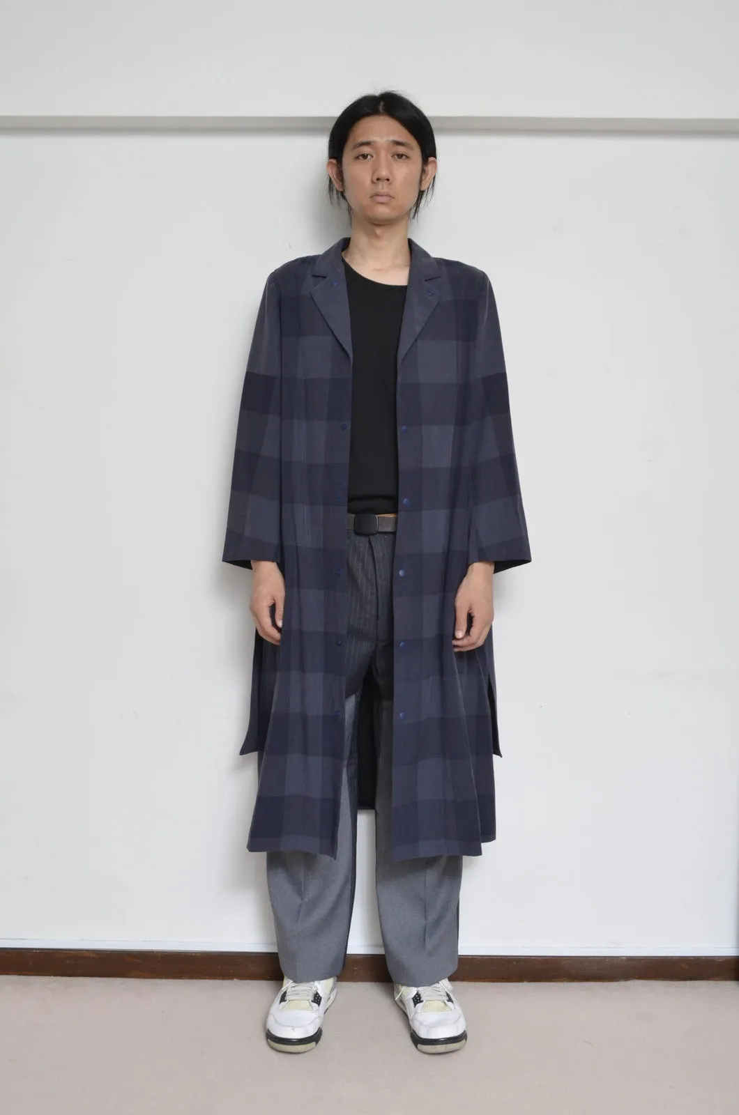 BLOCK CHECK TENCEL LONG COAT