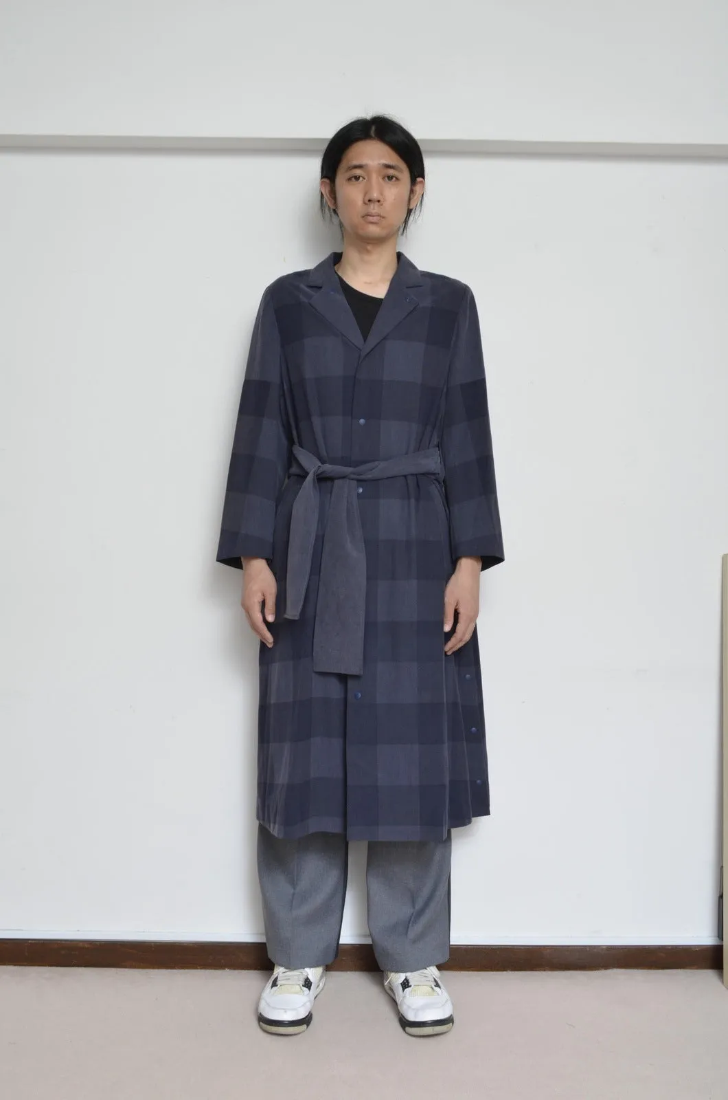 BLOCK CHECK TENCEL LONG COAT