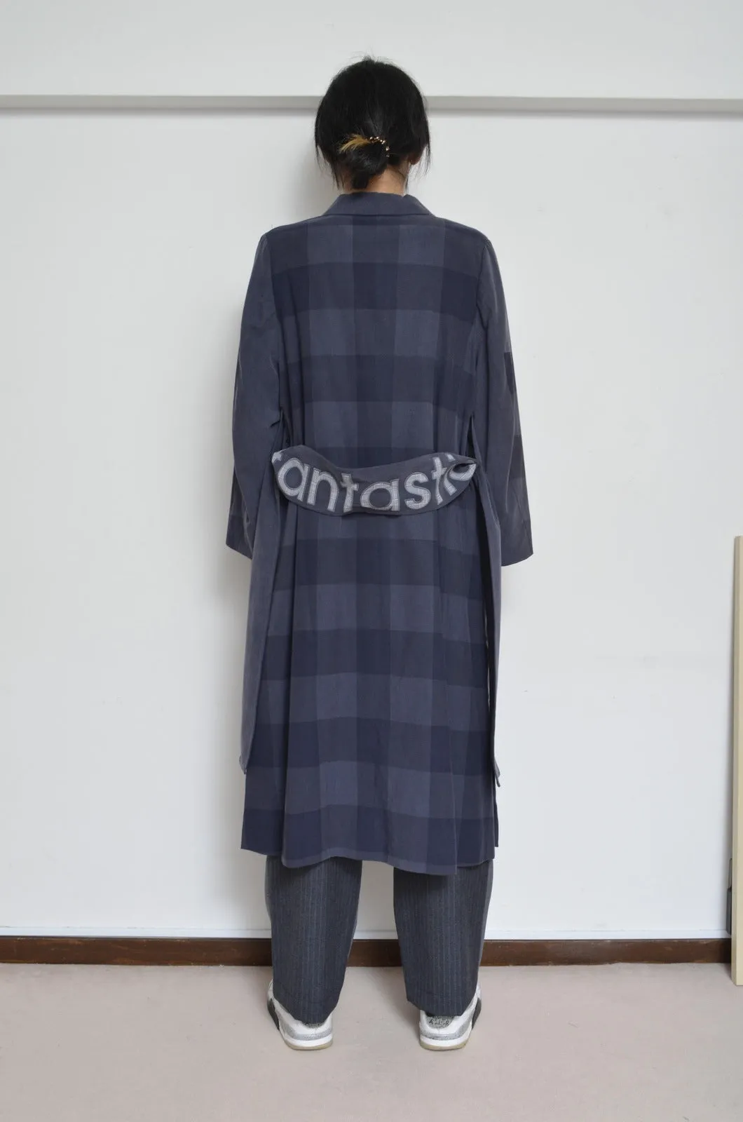 BLOCK CHECK TENCEL LONG COAT