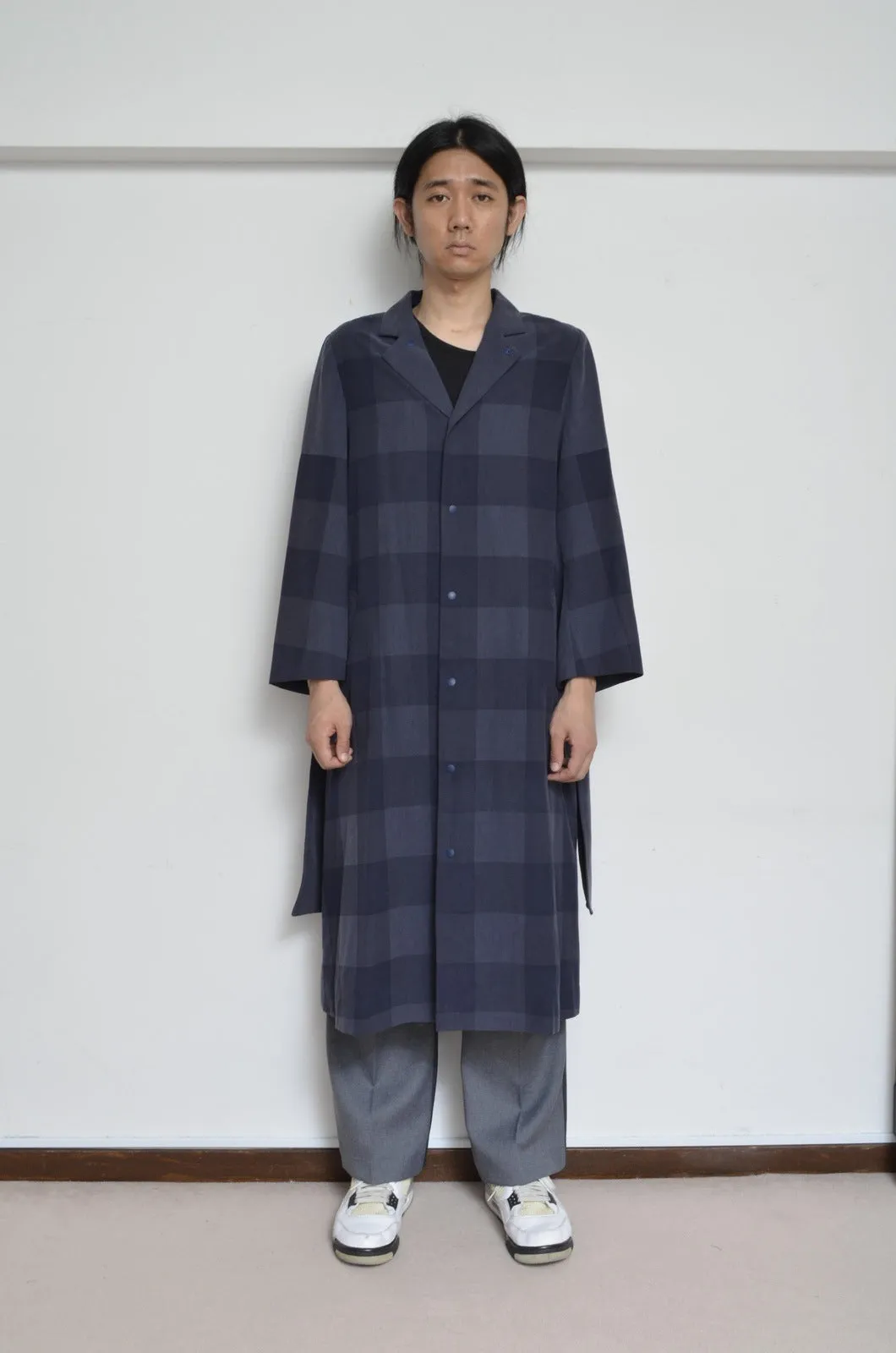 BLOCK CHECK TENCEL LONG COAT