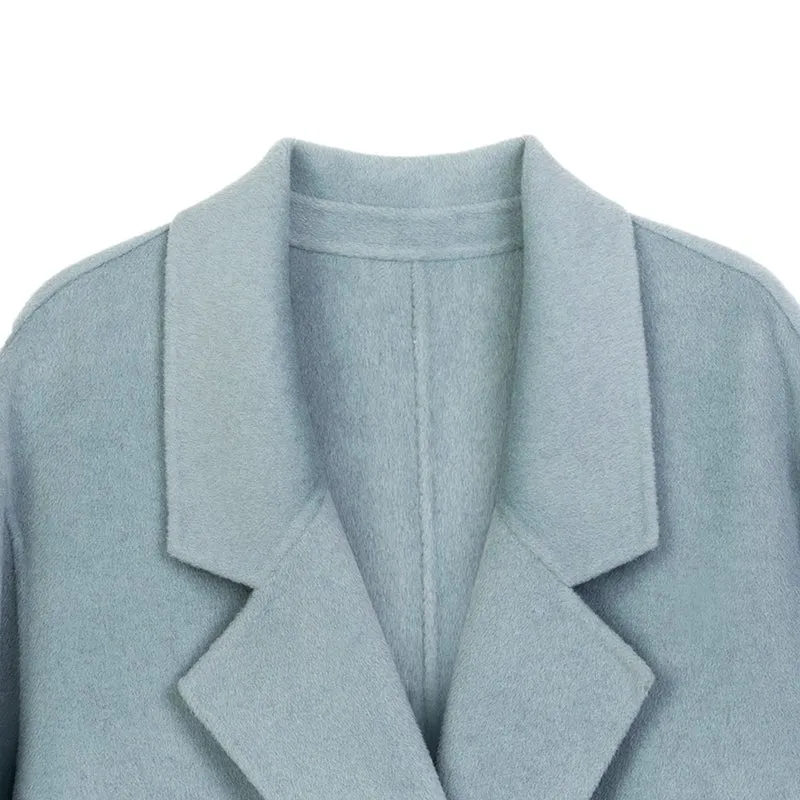 Blue Green Long Double Breasted Wool Coats