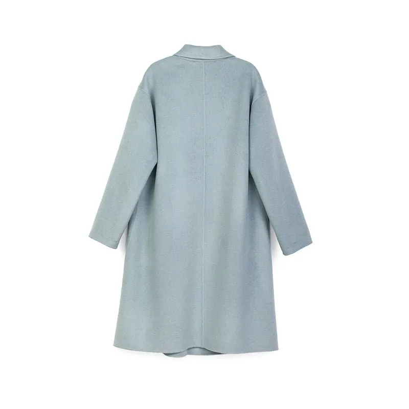 Blue Green Long Double Breasted Wool Coats