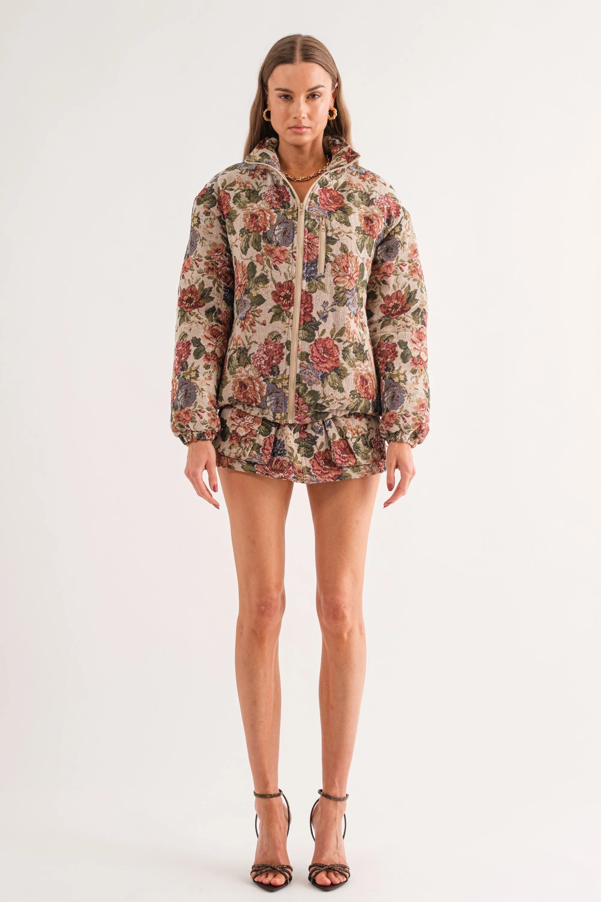 Briar Floral Print Jacquard Puffer Jacket Multi