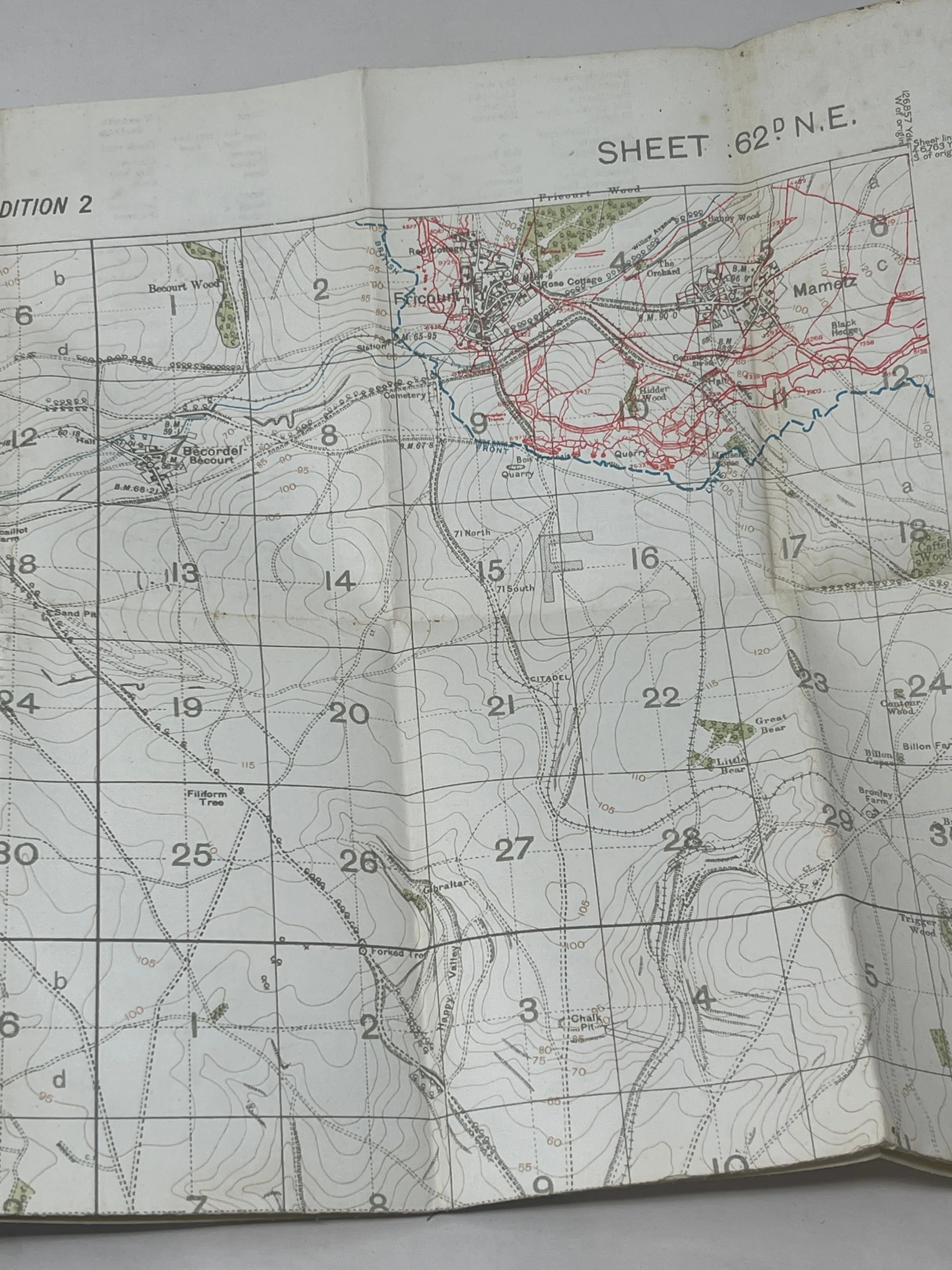 British WW1 Trench Map Sheet 62D N E Edition 2