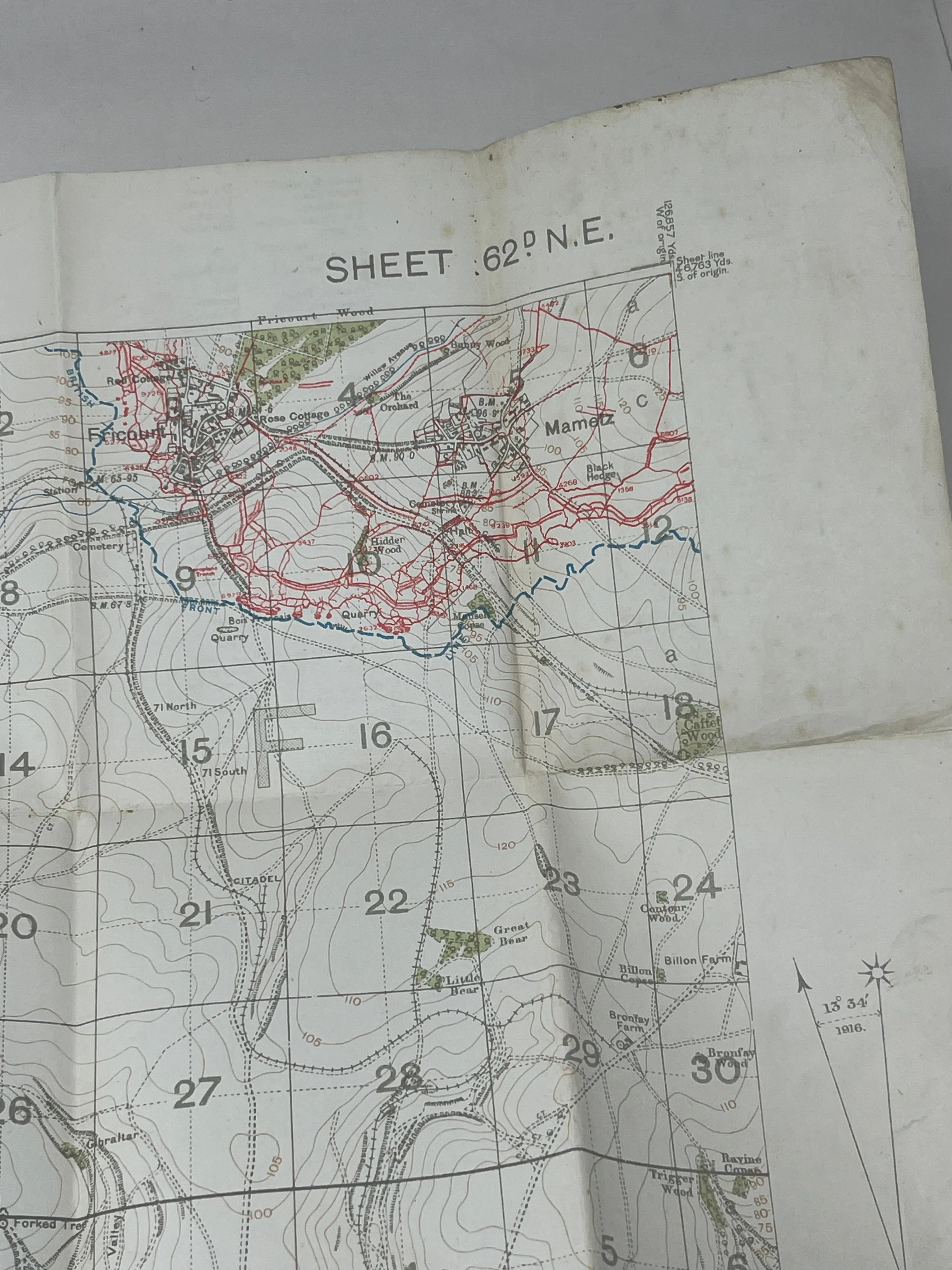 British WW1 Trench Map Sheet 62D N E Edition 2