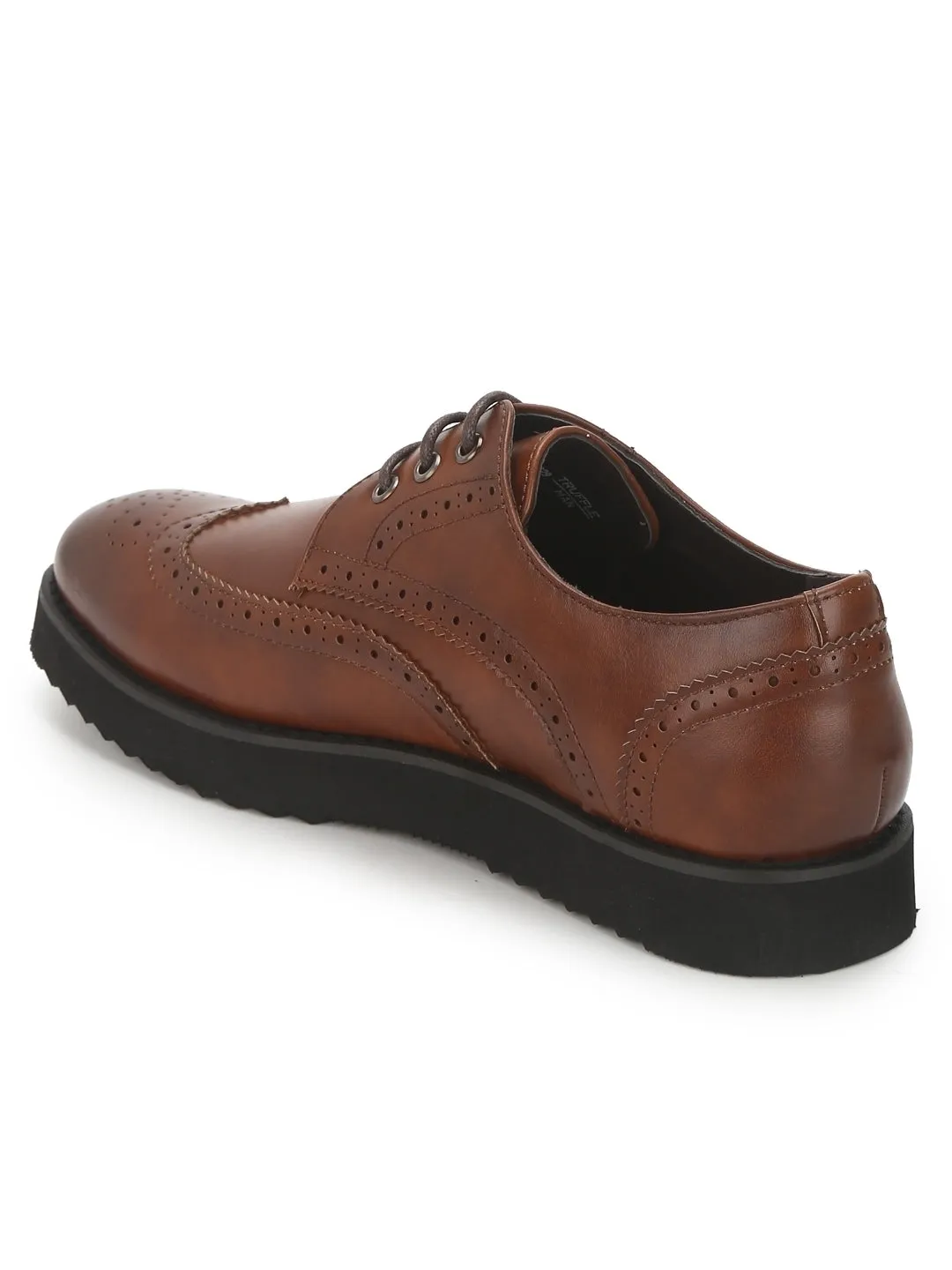 Brown PU Longwing Blucher Men Lace-Up Shoes