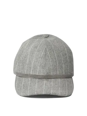 BRUNELLO CUCINELLI Chalkstripe Flannel Cap with Shiny Band