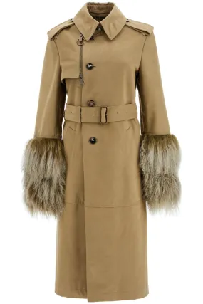 Burberry long trench coat with shearling cuffs