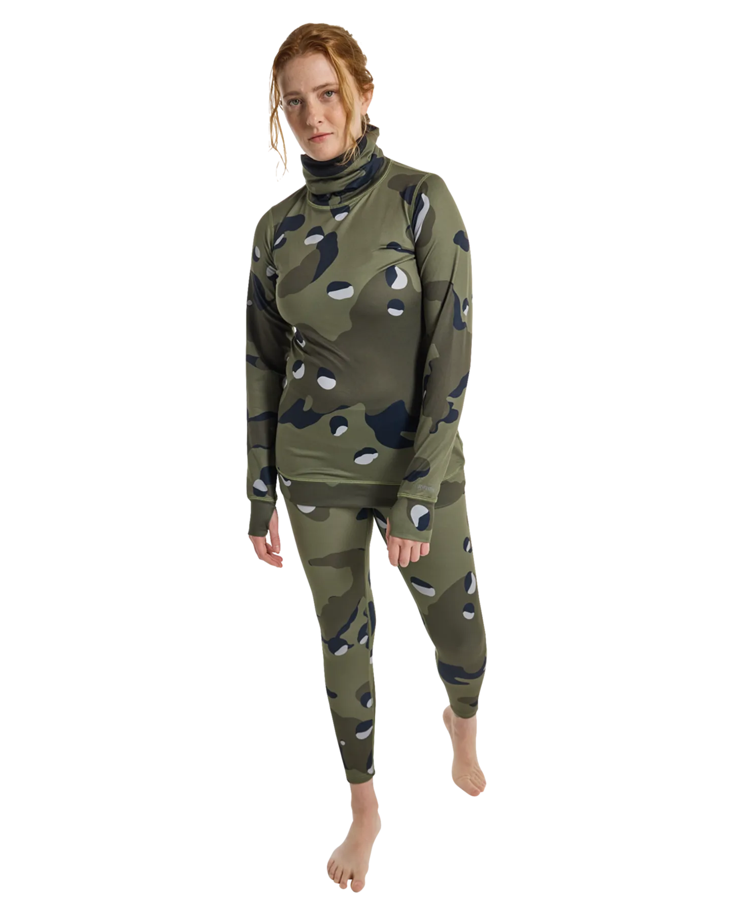 Burton Women's Midweight Base Layer Long Neck Shirt - Forest Moss Cookie Camo