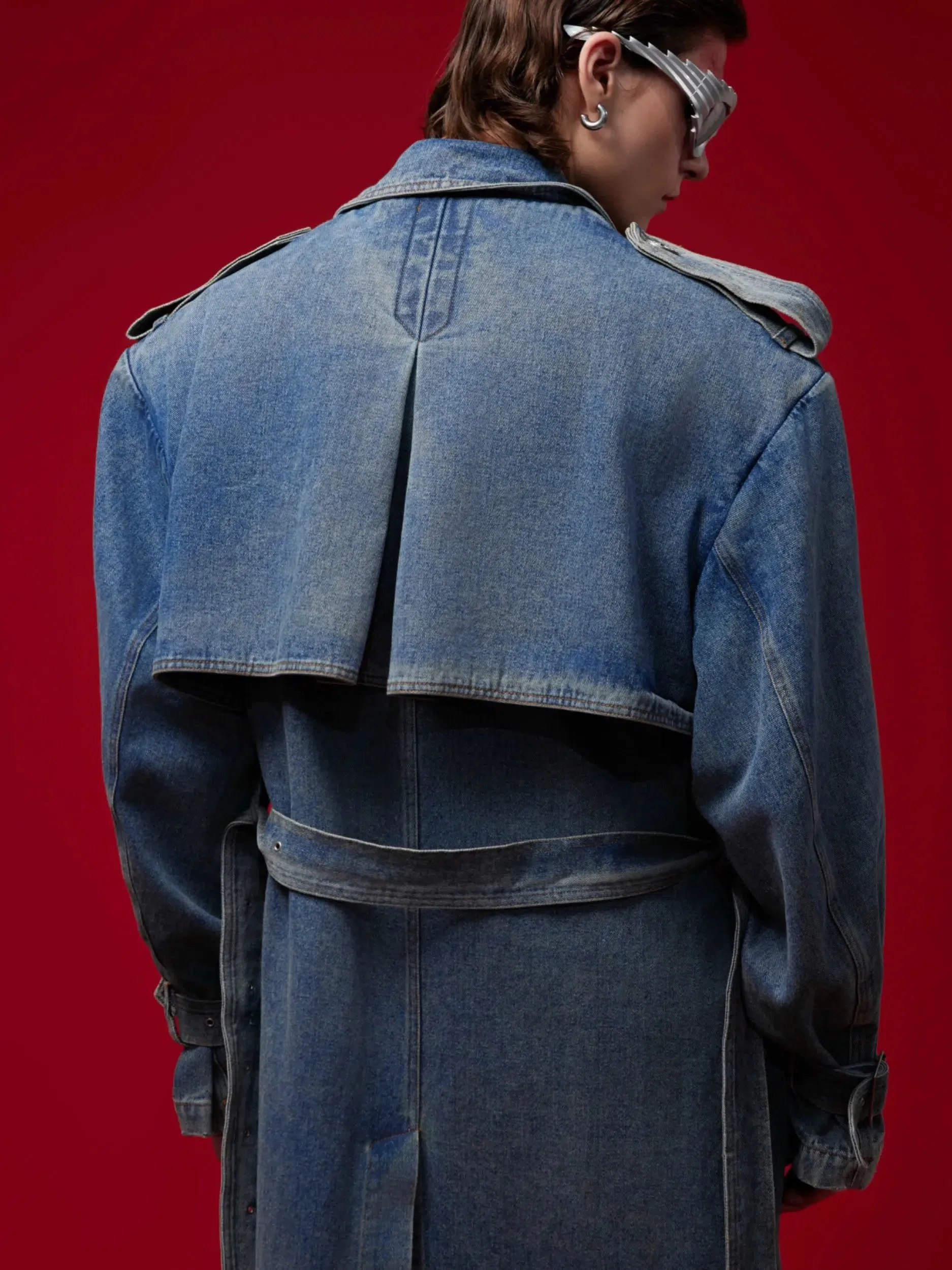 Button Details Denim Trench Coat