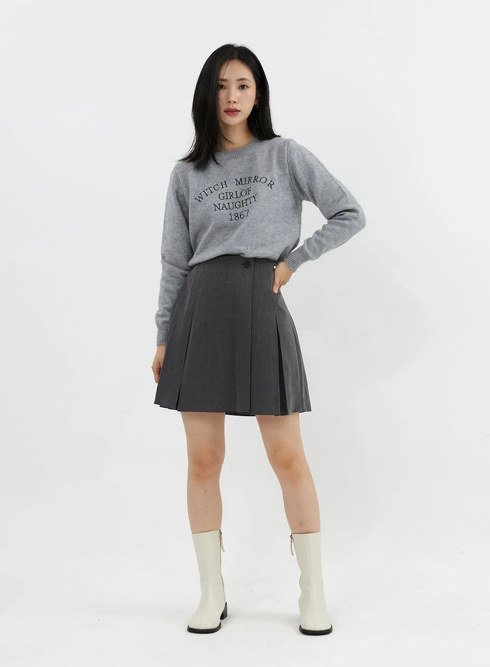 Buttoned Pintuck Mini Skirt OO305