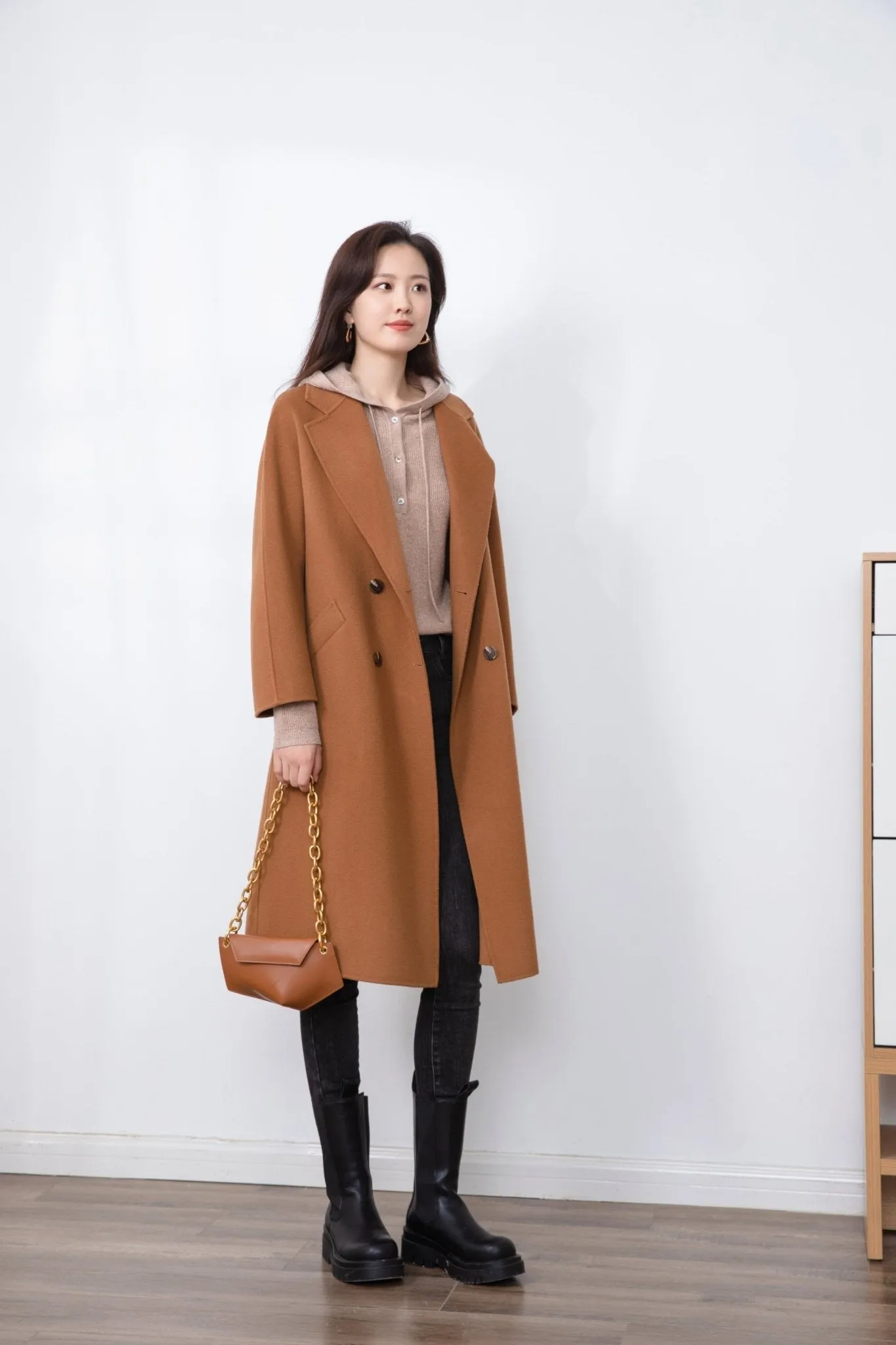 Camel-Colored Wool Overcoats with Relaxed Fit