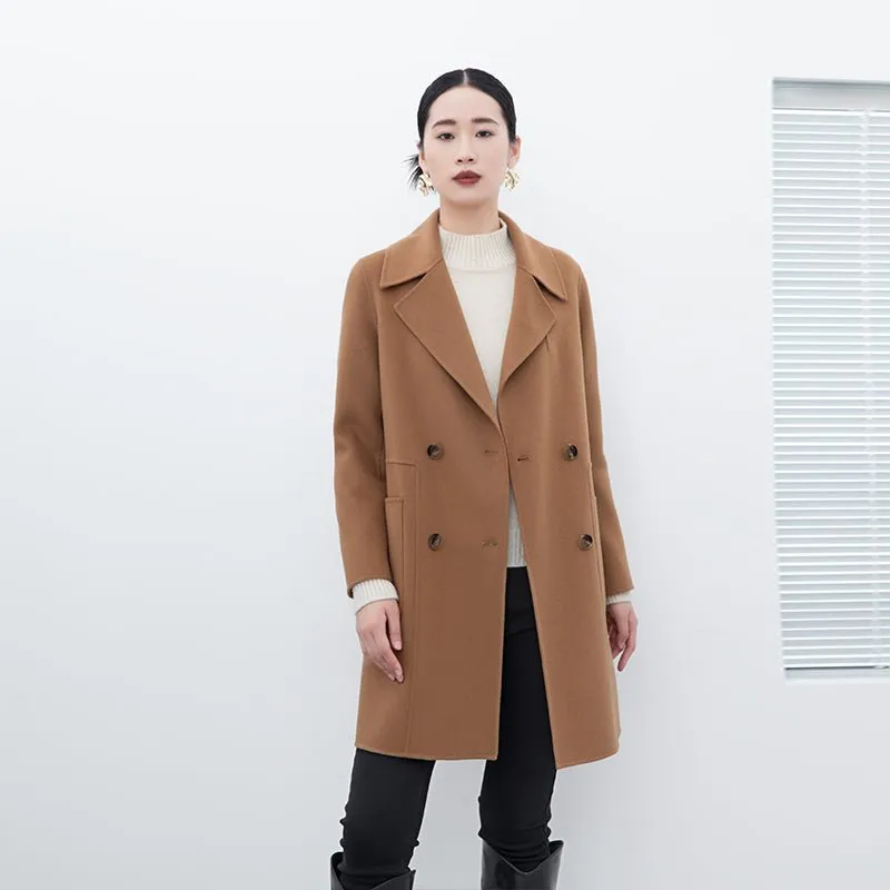 Camel Double Breasted Wool Coat