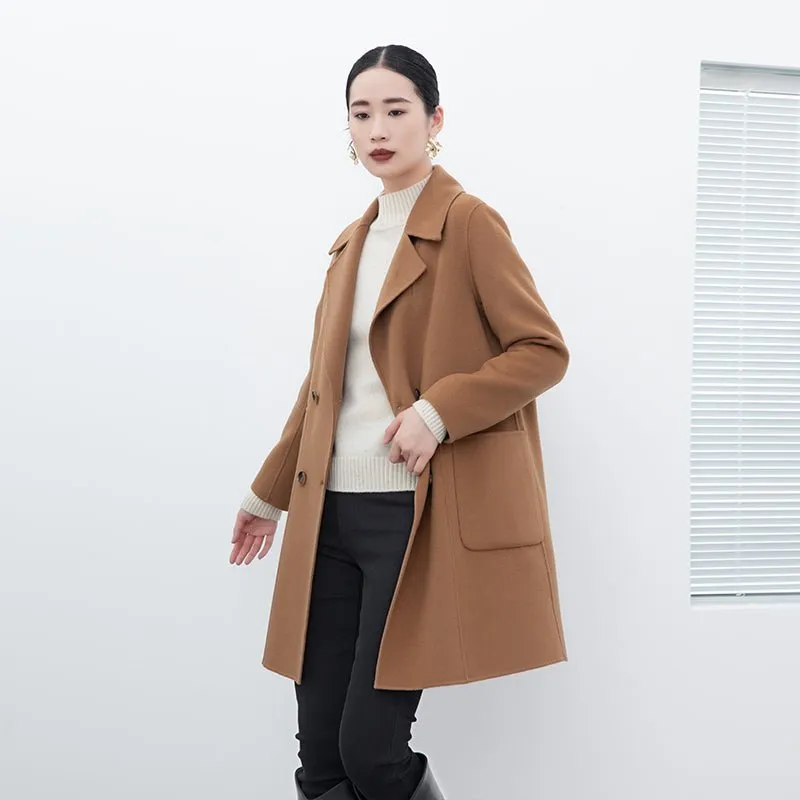 Camel Double Breasted Wool Coat