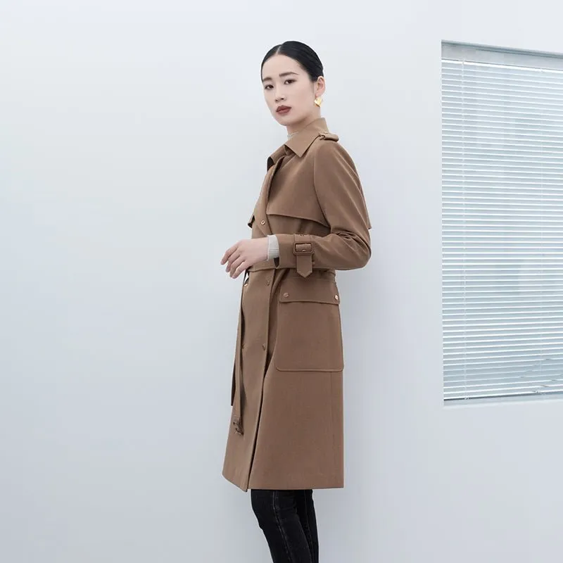 Camel Long Trench Coats With Metal Buttons