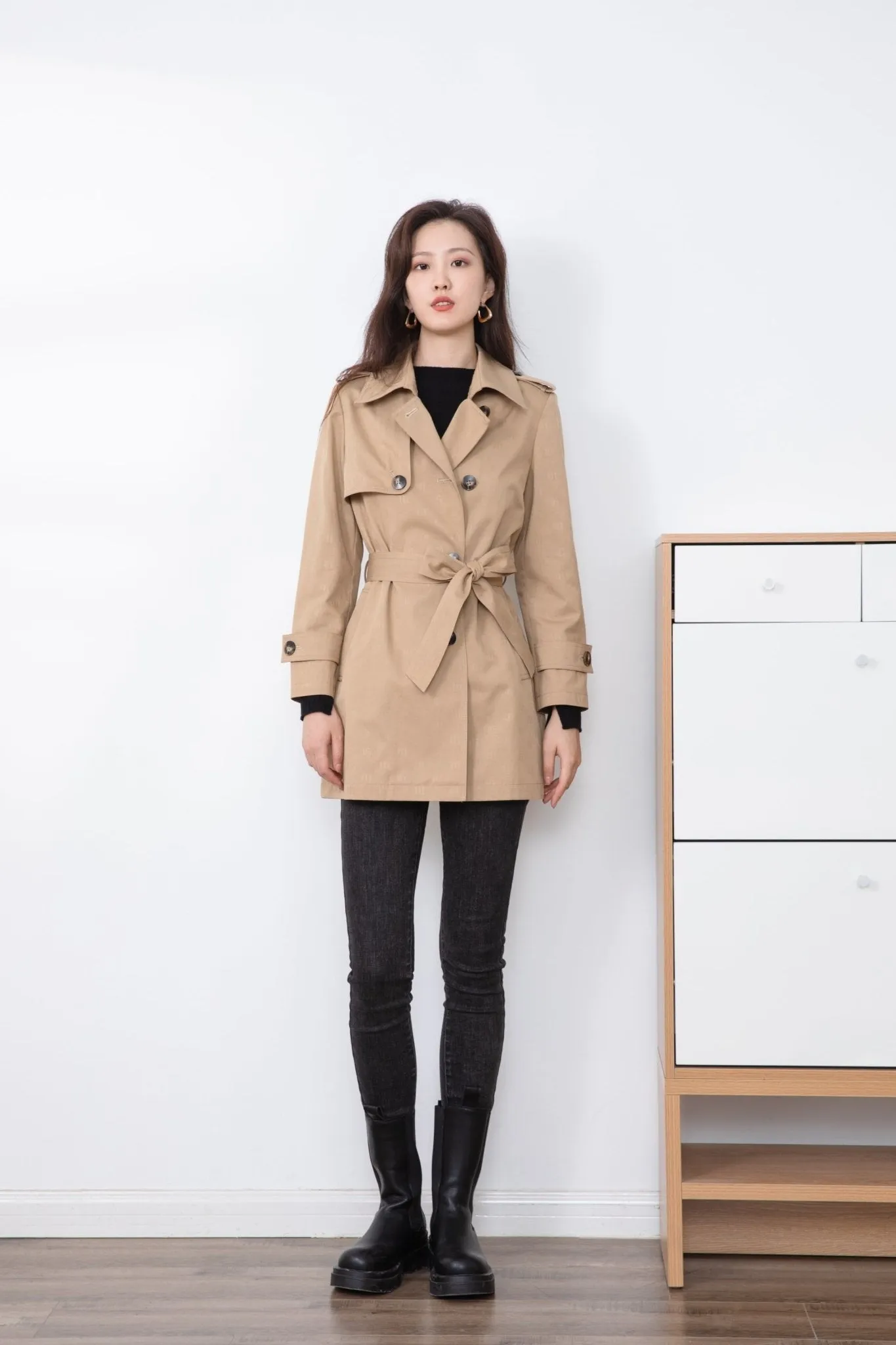 Camel Women Belted Classic Trench Coat